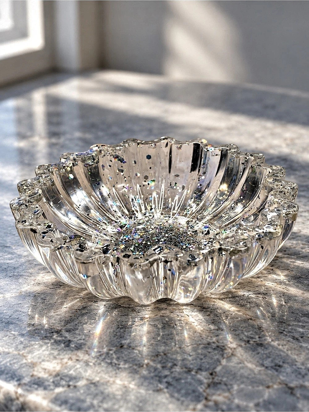 Clear Glitter Scalloped Serving Bowl, catchall trinket dish